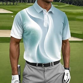 Homme Géométrique Golf Polos de Sport Manche Courte Polos Chemises à Col Occasionnel Athleisure Impression 3D Boutons Maille Respirante Été Printemps Bleu Viol