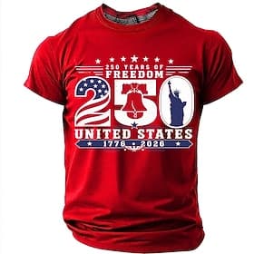4 juillet 2026, 250e anniversaire Homme Drapeau américain 1776 T-shirt Manche Courte T-shirt Impression 3D Col ras du cou Chemise Patriotique Quotidien Festiva thumbnail 5