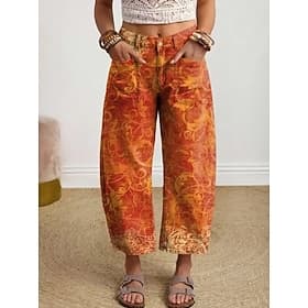 Femmes Jambe large Slacks Pantacourt Vacances ancien Occasionnel Longueur cheville Taille haute Fleuri Graphique Fleur / Floral Imprimé Confortable Confort Res thumbnail 2