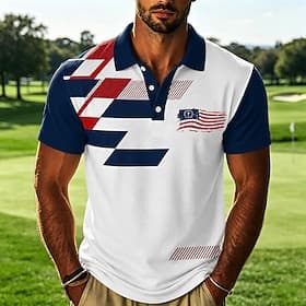 4th of July 2026 250th Men's American US Flag Polo Shirts Short Sleeve Polo Shirts Collared Shirts Casual Athleisure Festival Outfit 3D Print Buttons Breathabl thumbnail 2
