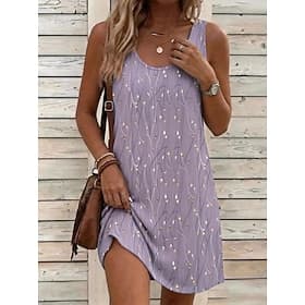 Women's Mini Dress Sundress A Line Dress Summer Dress Vacation Casual Boho Beach Party Wedding Regular Fit Floral Graphic Leopard Sleeveless U Neck Blue Pink L