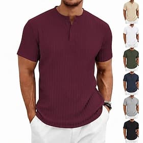 Men's T Shirt Henley Shirt Short Sleeve Shirt Short Sleeve Henley Summer Spring Plain Fashion Streetwear Leisure Jacquard Buttons Daily Vacation Sports  Outdoo