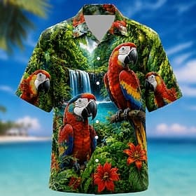 Homme Perroquet Cocotier Plantes Tropicales Chemise hawaïenne Chemises tropicales Chemise Aloha Manche Courte Hawaïen Quotidien Vacances à la Plage Été Printem