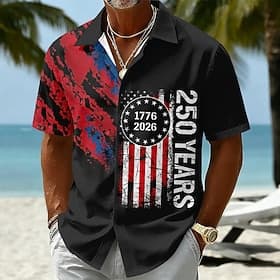 4 juillet 2026, 250e anniversaire Homme Drapeau Américain Chemise Chemise d'été Chemise Boutonnée Manche Courte Patriotique Extérieur Festival Été Printemps Co thumbnail 4