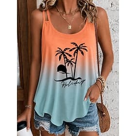 Women's Camisole Tank Top Print Ombre Graphic Plants Vintage Stylish Classic Sleeveless Spaghetti Straps Regular Tops Casual Daily Blue Pink Orange Summer Spri