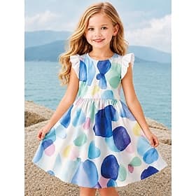 Girls' 3D Graphic Cartoon Dress Ruffle Dress Sleeveless 3D Print Summer Spring Daily Vacation Party Cute Basic Casual Kids Children's 4-12 Years Casual Dress A