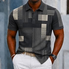 Homme Bloc de Couleur Géométrique Polo Manche Courte Polos Chemises à Col Occasionnel Athleisure Tenue quotidienne Impression 3D Boutons Maille Respirante Été
