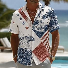 4 juillet 2026, 250e anniversaire Homme Aigle Drapeau Américain Chemise Chemise d'été Chemise Boutonnée Manche Courte Patriotique Extérieur Festival Été Printe thumbnail 2