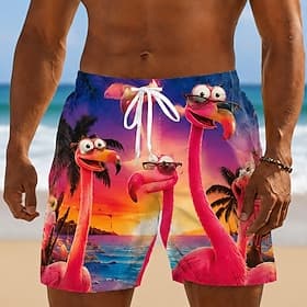 Homme Flamant rose Cocotier Plantes Tropicales Maillots de bain Maillots de bain shorts de bain Shorts de Surf Taille Moyenne Hawaïen Quotidien Vacances à la P thumbnail 2