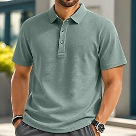 Homme Polos gaufrés en soie glacée rafraîchissants Texturé Occasionnel Vacances Col Rabattu Manche Courte Mode Basique Uni Poids Léger Boutons Printemps  Été B thumbnail 2
