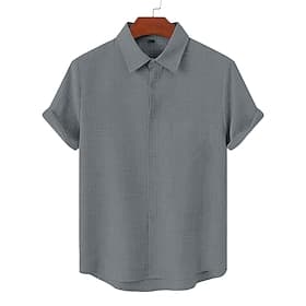 Men Shirt Linen Shirt Summer Shirt Casual Shirt Button Up Shirt Solid Color Casual Daily White Black Pink Sky Blue Short Sleeve Turndown Summer Clothing Appare