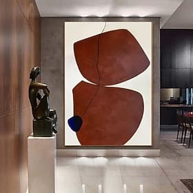 Peinture à l'huile sur toile tendue, réalisée à la main avec des pierres brunes. Décoration murale de style wabi-sabi, abstraite et simple, idéale pour la déco