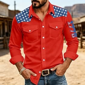 4th of July 2026 250th Men's American US Flag 1776 Shirt Button Up Shirt Long Sleeve Western Patriotic Daily Outdoor Holiday Summer Spring Turndown 3D Print Co thumbnail 2