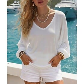 Women's Summer Tops Solid Color Fashion Casual Long Sleeve V Neck Regular Tops Casual Daily Summer Blue White Pink Sky Blue Purple Summer Spring