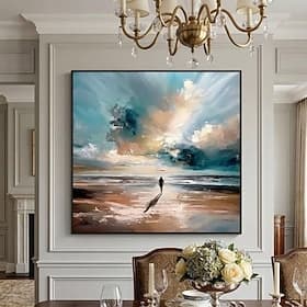 Peinture à l'huile sur toile, réalisée à la main, représentant un paysage marin de plage. Décoration murale idéale pour la maison. Toile roulée, sans cadre ni
