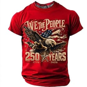 4th of July 2026 250th Men's Eagle US Flag T Shirt Short Sleeve T shirt 3D Print Crew Neck Shirt Patriotic Daily Festival Blue Black Red Summer Spring Clothing