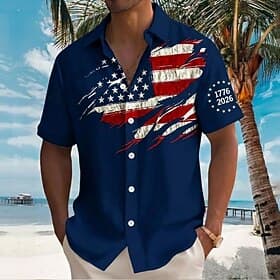 4th of July 2026 250th Men's American Flag Shirt Summer Shirt Button Up Shirt Short Sleeve Patriotic Outdoor Festival Summer Spring Turndown 3D Print Collared thumbnail 2