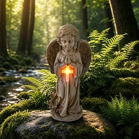 Lampe solaire d'extérieur en forme de croix avec ange, statue d'ange de prière en résine étanche, lampe LED à piquer pour la décoration de tombes et de monumen