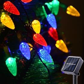 Guirlande lumineuse solaire de Noël extérieure C6 à motif fraise, guirlande LED féérique de Noël rechargeable à énergie solaire pour sapin de Noël, décoration