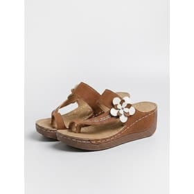 Sandales compensées marron confort pour femmes, ornées de strass, avec semelle intérieure rembourrée et semelle extérieure légère et antidérapante, idéales pou