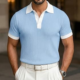 Homme Texturé Chemise de golf Occasionnel Travail Col Polo Côtelé Classique Manche Courte Basique Moderne Bloc de Couleur Bloc de Couleur A côtes Printemps Ét