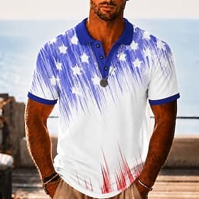 4th of July 2026 250th Men's American US Flag Hawaiian Polo Shirts Short Sleeve Polo Shirts Collared Shirts Casual Athleisure Daily Wear Festival Outfit 3D Pri thumbnail 2