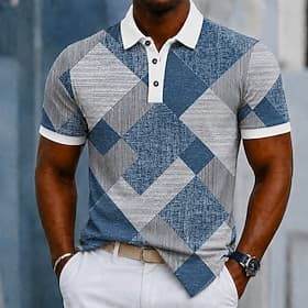 Homme Bloc de Couleur Géométrique Polo Manche Courte Polos Chemises à Col Occasionnel Athleisure Tenue quotidienne Impression 3D Boutons Maille Respirante Prin thumbnail 3