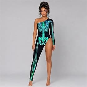 Costume de cosplay combinaison Crâne Squelette Modèle asymétrique à une épaule Impression Manchon simple Punk  Gothique Rave Femmes Costume pour Club Festival thumbnail 3