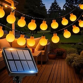Guirlandes lumineuses solaires à globe, 5 m (20 LED), 7 m (50 LED), 12 m (100 LED), étanches, pour extérieur : jardin, terrasse, mariage, camping, fêtes, Noël,
