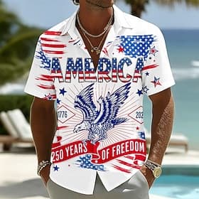 4 juillet 2026, 250e anniversaire Homme Aigle Drapeau Américain Chemise Chemise d'été Chemise Boutonnée Manche Courte Patriotique Extérieur Festival Été Printe thumbnail 7