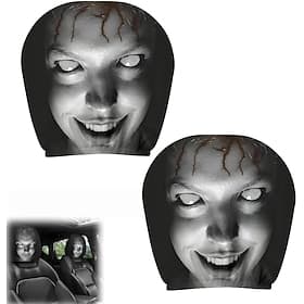 2/4PCS Horror Scary Face Car Headrest Covers, Universal Stretch Auto Seat Head Rest Protectors, Washable Vehicle Interior Decoration Accessories for SUV Sedan