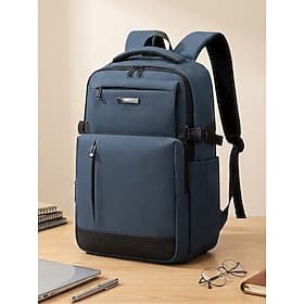 Men's Student Laptop Backpack, Multi-Color Waterproof Polyester School Bag, Large Capacity Multi-Compartment Bookbag with Luggage Strap for College, High Schoo