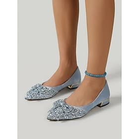 Femmes Soirée Strass Nœud Talon épais Bout Pointu Mode Satin Mocassin Amande Noir Rouge