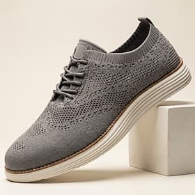 Baskets Oxford grises en maille pour homme, chaussures de marche décontractées et élégantes à lacets, respirantes et confortables pour le bureau, les voyages e thumbnail 2