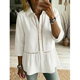 Femmes Chemise Chemise Décontractée Chemisier Patchwork Couleur Unie Élégant Occasionnel Manche 3/4 Col Rabattu Hauts courts Occasionnel Quotidien Extérieur No