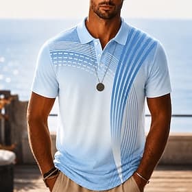 Homme Géométrique Polos Hawaïens Manche Courte Polos Chemises à Col Occasionnel Resort Athleisure Impression 3D Boutons Maille Respirante Printemps  Été Bleu R