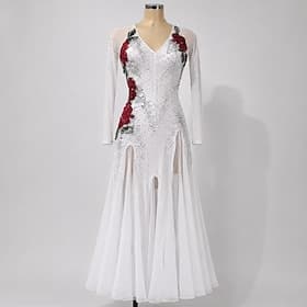 Danse de Salon Robe Strass Épissage Femmes Soirée Entraînement Performance manche longue Haut Nylon Élasthanne thumbnail 2