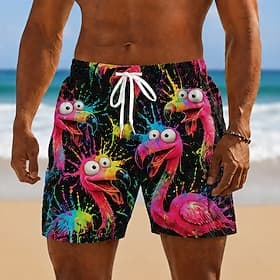 Homme Flamant rose Cocotier Plantes Tropicales Maillots de bain Maillots de bain shorts de bain Shorts de Surf Taille Moyenne Hawaïen Quotidien Vacances à la P thumbnail 3