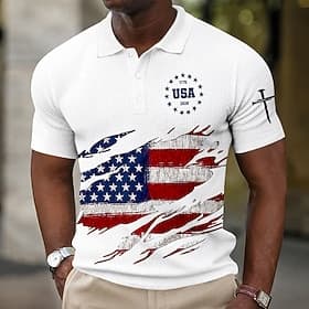 4th of July 2026 250th Men's American US Flag Waffle Polo Shirts Short Sleeve Polo Shirts Collared Shirts Casual Athleisure Daily Wear Festival Outfit 3D Print thumbnail 2