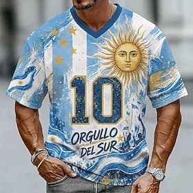 Coupe du monde de football 2026 Homme Graphique numérique Argentine T-shirt Maillots Manche Courte T-shirt Impression 3D Col en V Chemise Sports street style S thumbnail 2
