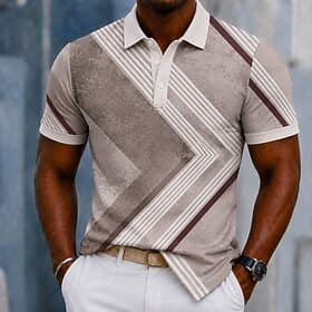Men's Color Block Geometic Polo Shirts Short Sleeve Polo Shirts Collared Shirts Casual Athleisure 3D Print Buttons Breathable Mesh Summer Spring Brown 1 Brown thumbnail 2