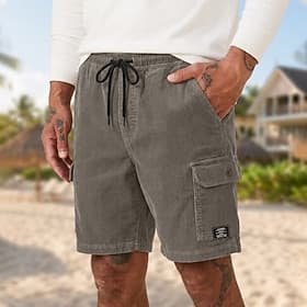 Homme Shorts cargo Shorts Short décontracté Short en velours côtelé Avec Poches Taille Élastique Uni Confort Respirant Au dessus des genoux Occasionnel Extérie
