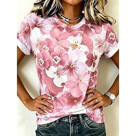 Women's T Shirt Print Floral Graphic Vintage Stylish Casual Short Sleeve Crew Neck Regular Tops Casual Daily Weekend Blue Pink Purple Summer Spring thumbnail 2