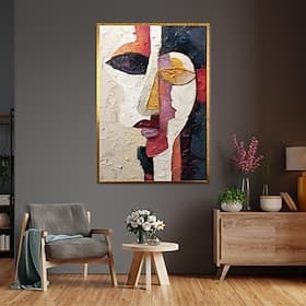 Toile peinte à la main, style Picasso, portrait abstrait coloré, art cubiste, décoration murale personnalisée