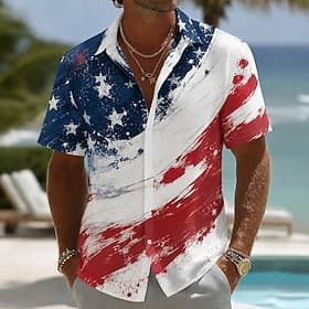 4th of July 2026 250th Men's American Flag Shirt Summer Shirt Button Up Shirt Short Sleeve Patriotic Outdoor Festival Summer Spring Turndown 3D Print Collared thumbnail 5