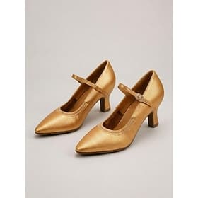 Women's Gold Ballroom Dance Mary Jane Shoes - Comfortable Ballroom Heels with Adjustable Rhinestone Strap  Non-slip Rubber Sole for Waltz, Tango, Parties, Foxt