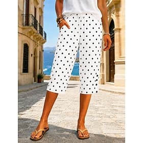 Femmes Short en coton et lin Pantalon capri Leggings Pantacourt Vacances ancien style grand-mère côtier Longueur mollet Taille Moyenne Fleuri Graphique Abstrai