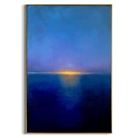 Tableau abstrait peint à la main sur toile, coucher de soleil bleu, paysage moderne et minimaliste, scène océanique mélancolique, décoration intérieure contemp