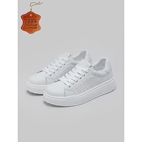 Women's White Minimalist Casual White Sneakers – Breathable Leather Lace-up Walking Shoes for Walking, Travel and Everyday Wear