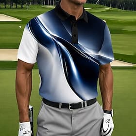 Homme Géométrique Ligne Polos de Sport Manche Courte Polos Revers Occasionnel Athleisure Impression 3D Boutons Maille Respirante Été Printemps Bleu Violet Marr